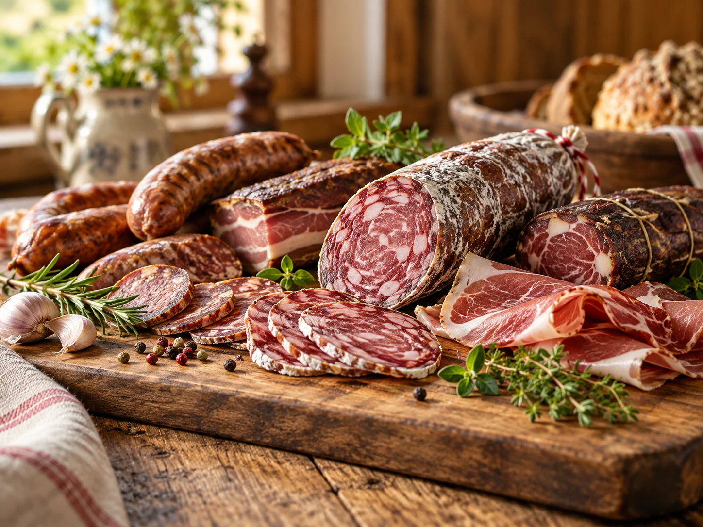 Wurst- und Fleischspezialitäten auf einem Holzbrett