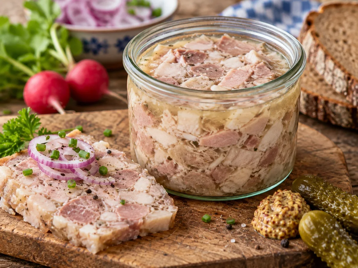 Presssack im Einweckglas mit Brot und Gurken